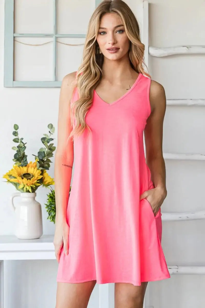 Heimish Full Size V-Neck Mini Tank Dress with Pockets - Love Salve